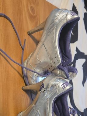 Nike Silver Metallic High-Heel Sneakers with Purple Accents